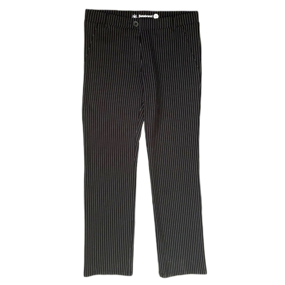 Betabrand Dress Pant Yoga Pant Black Pinstripe Straight Leg Stretch‎ Size Medium